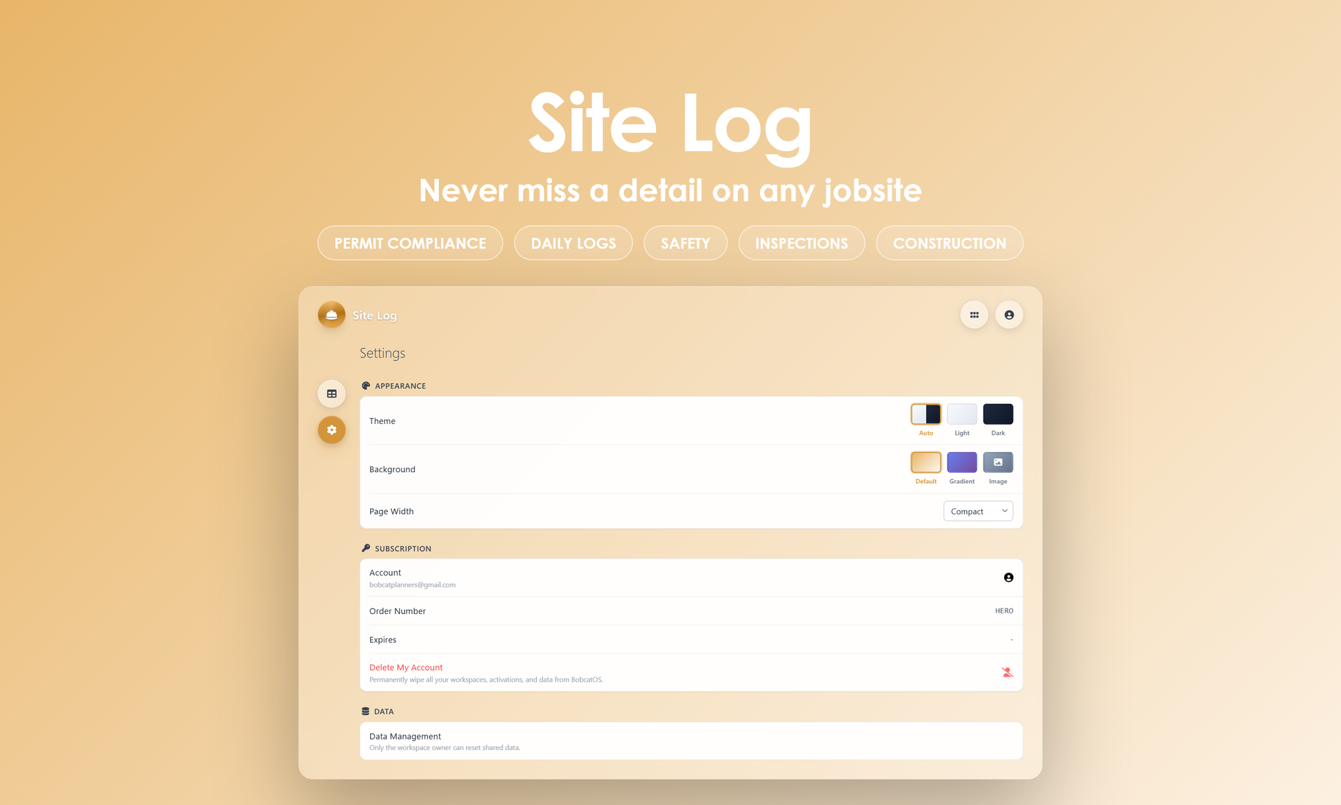 Site Log - Settings