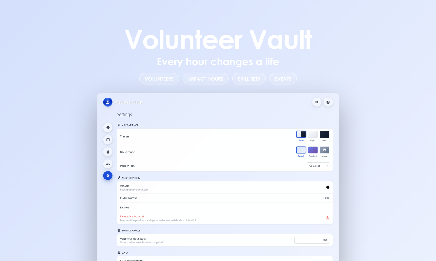 Volunteer Vault - Settings