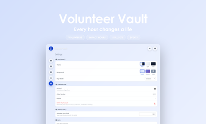 Volunteer Vault - Settings
