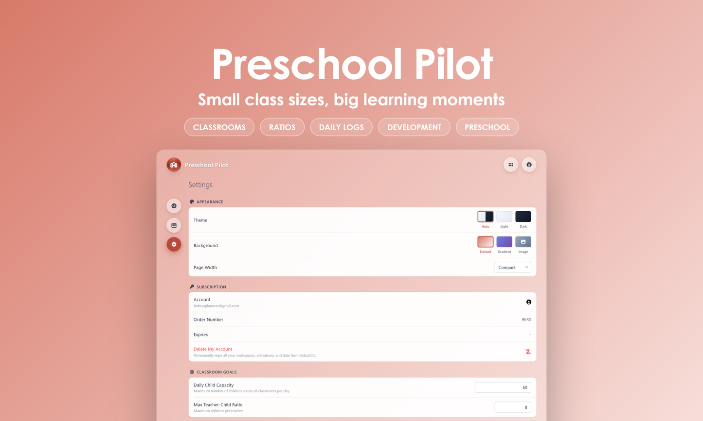 Preschool Pilot - Settings