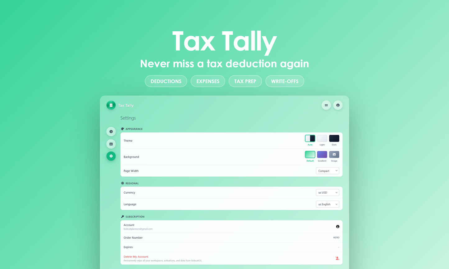 Tax Tally - Settings
