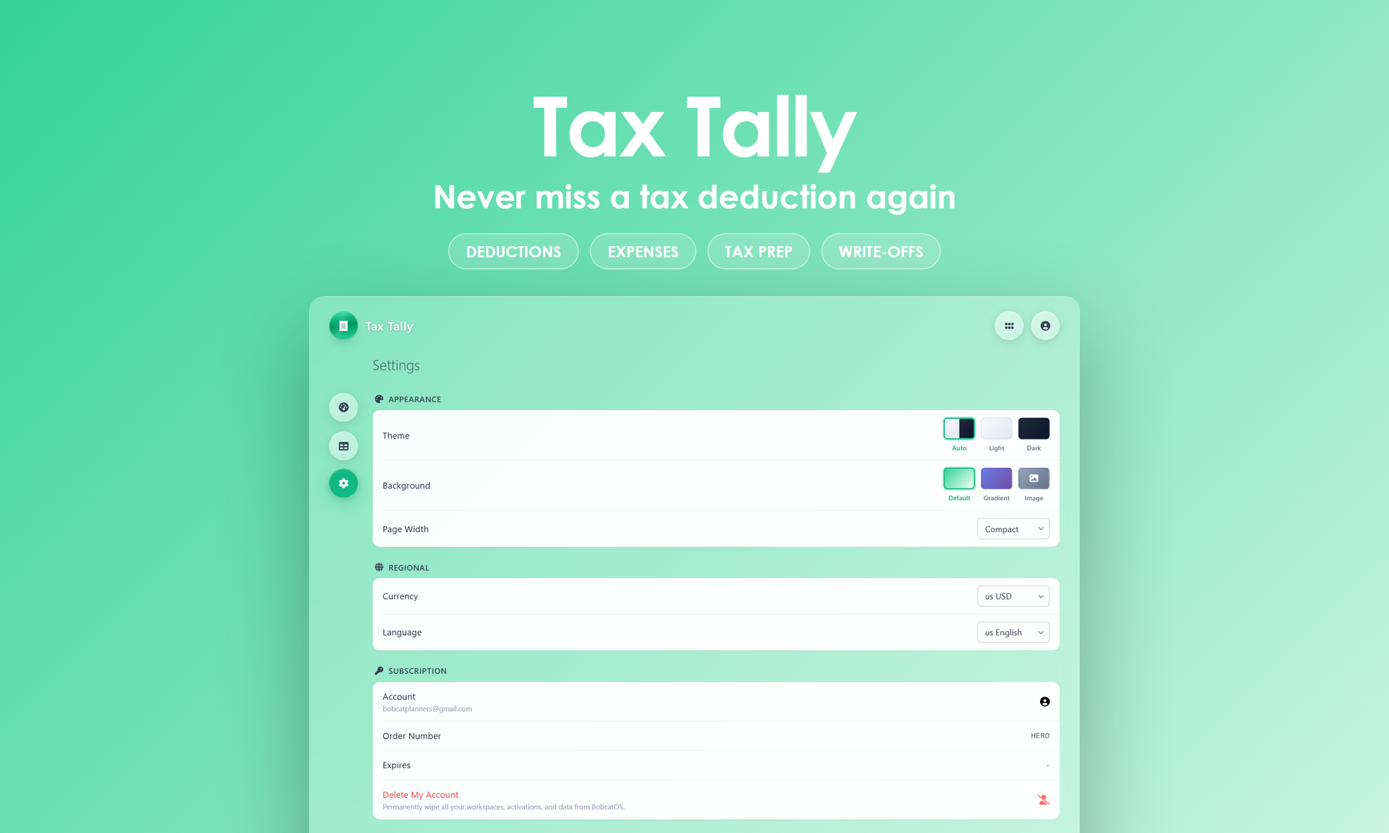 Tax Tally - Settings