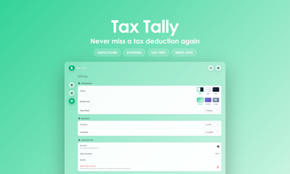 Tax Tally - Settings