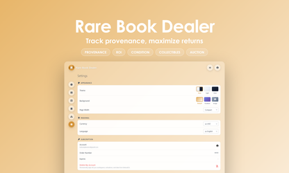 Rare Book Dealer - Settings