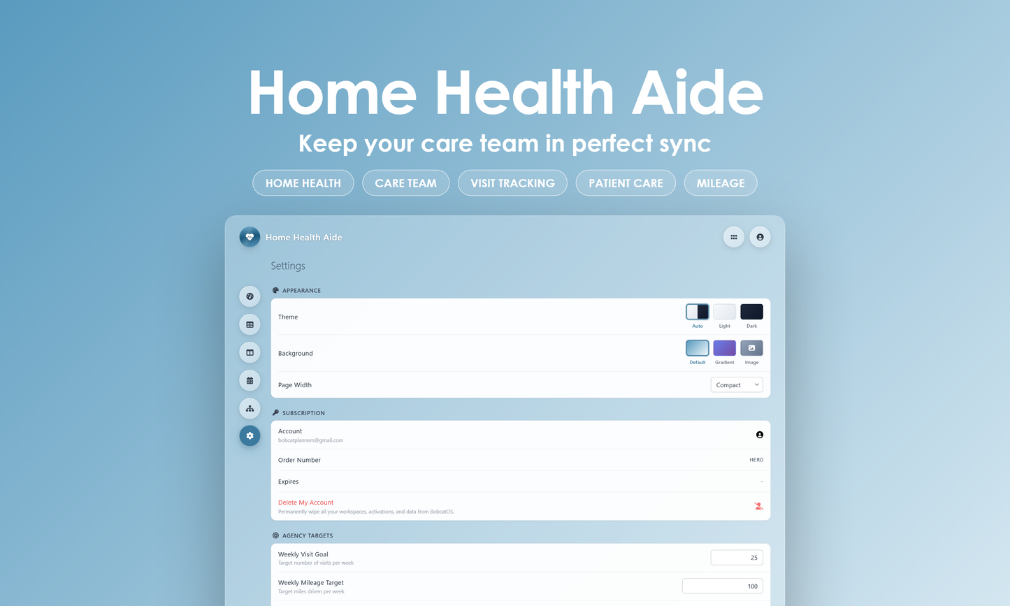 Home Health Aide - Settings