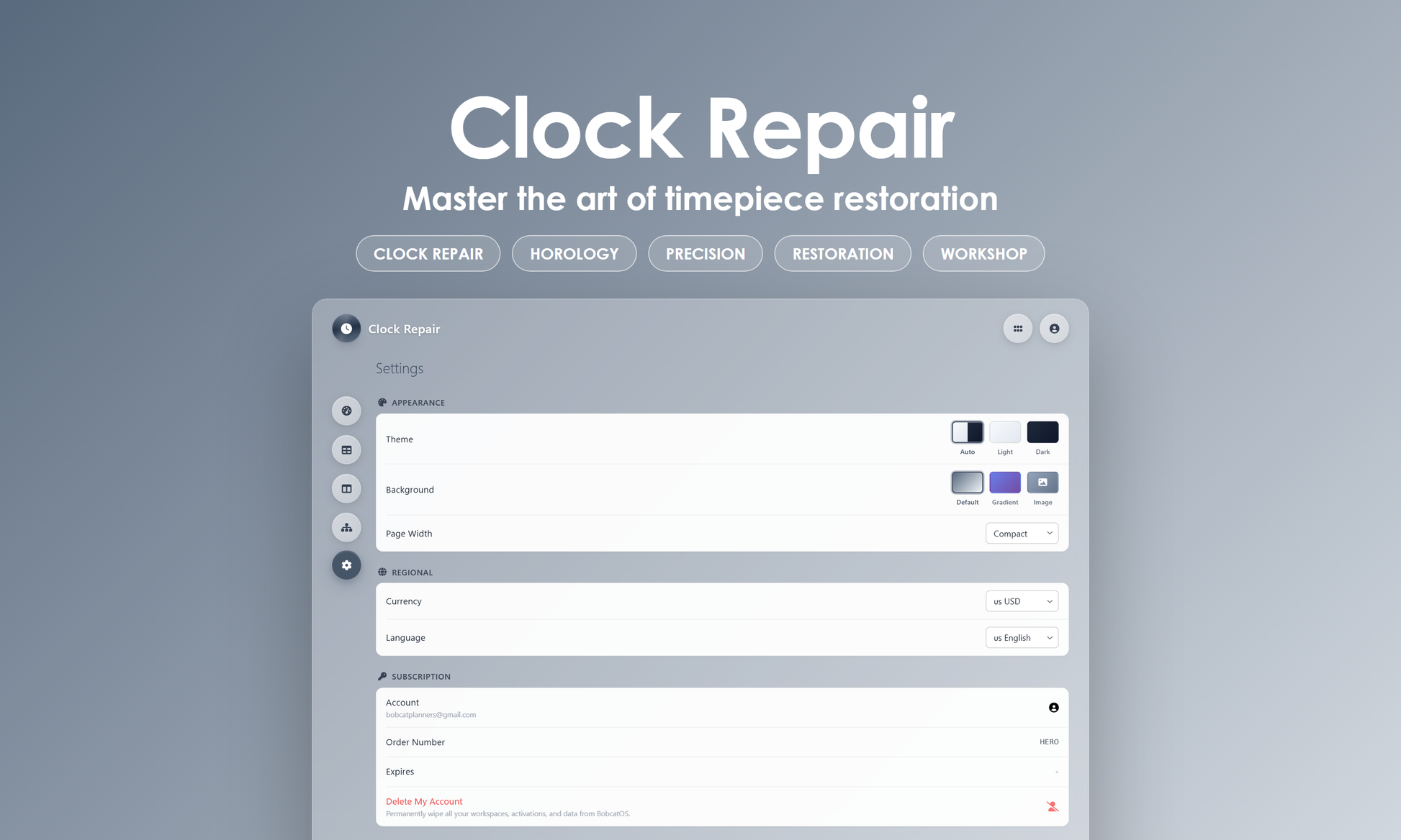 Clock Repair - Settings