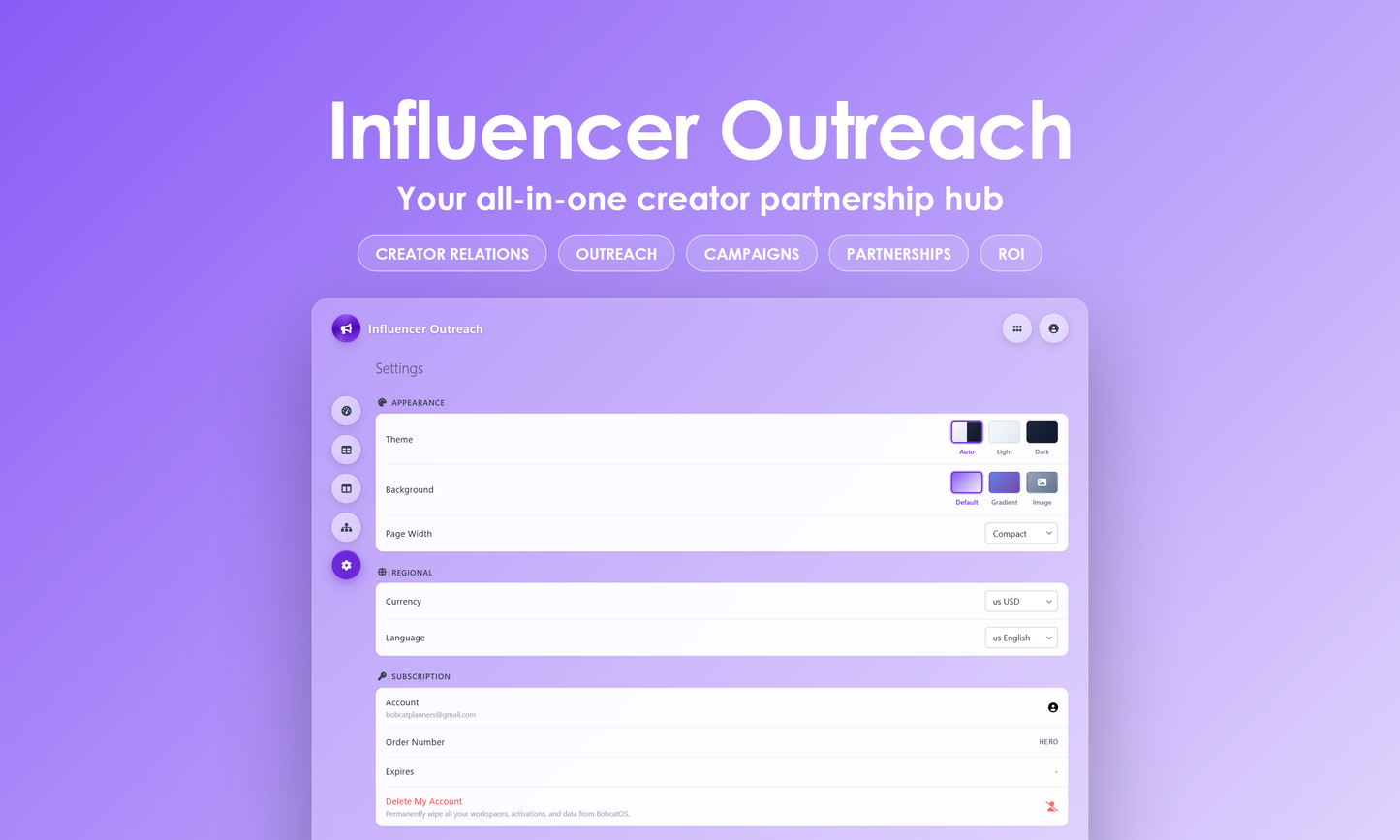 Influencer Outreach - Settings
