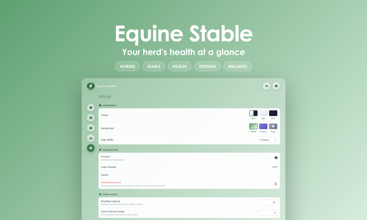 Equine Stable - Settings