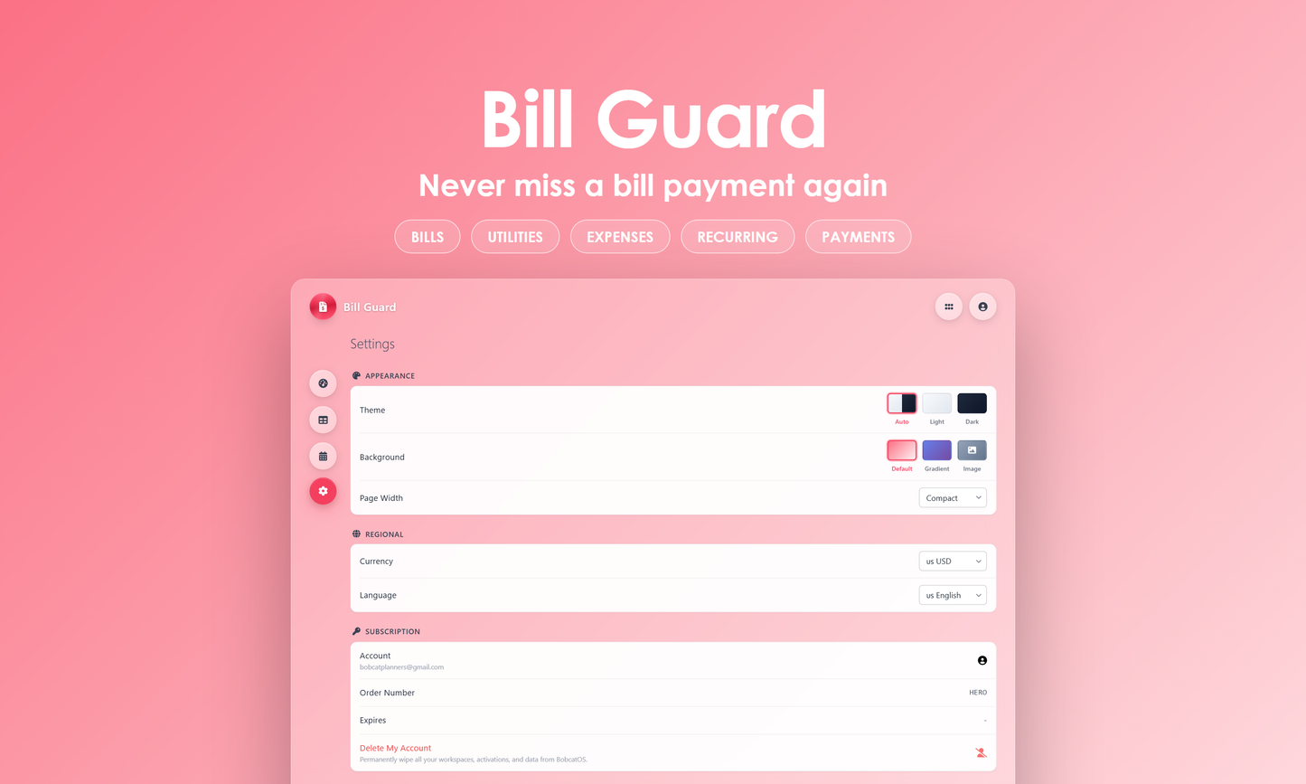 Bill Guard - Settings
