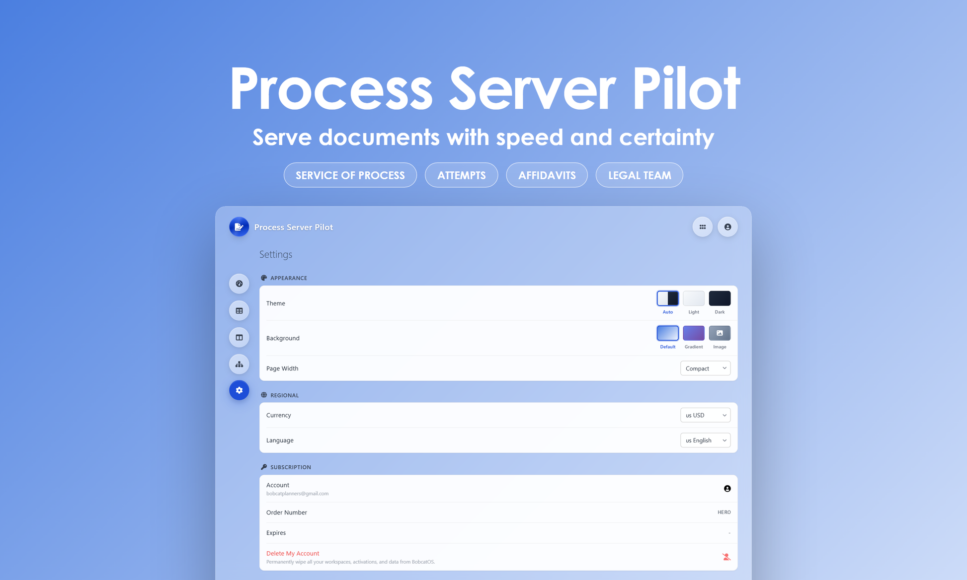 Process Server Pilot - Settings