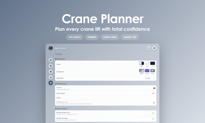 Crane Planner - Settings