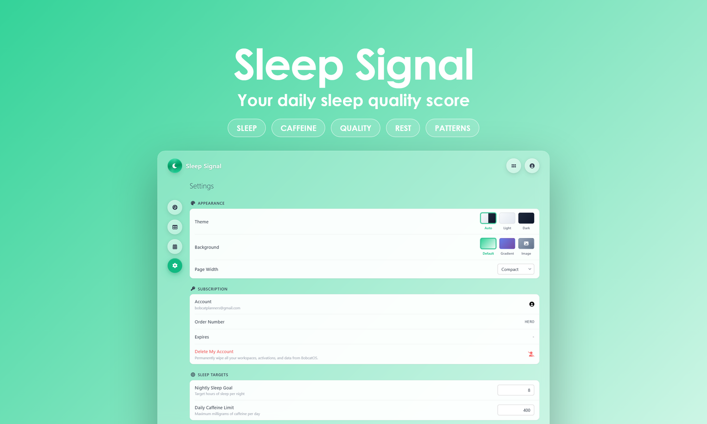 Sleep Signal - Settings