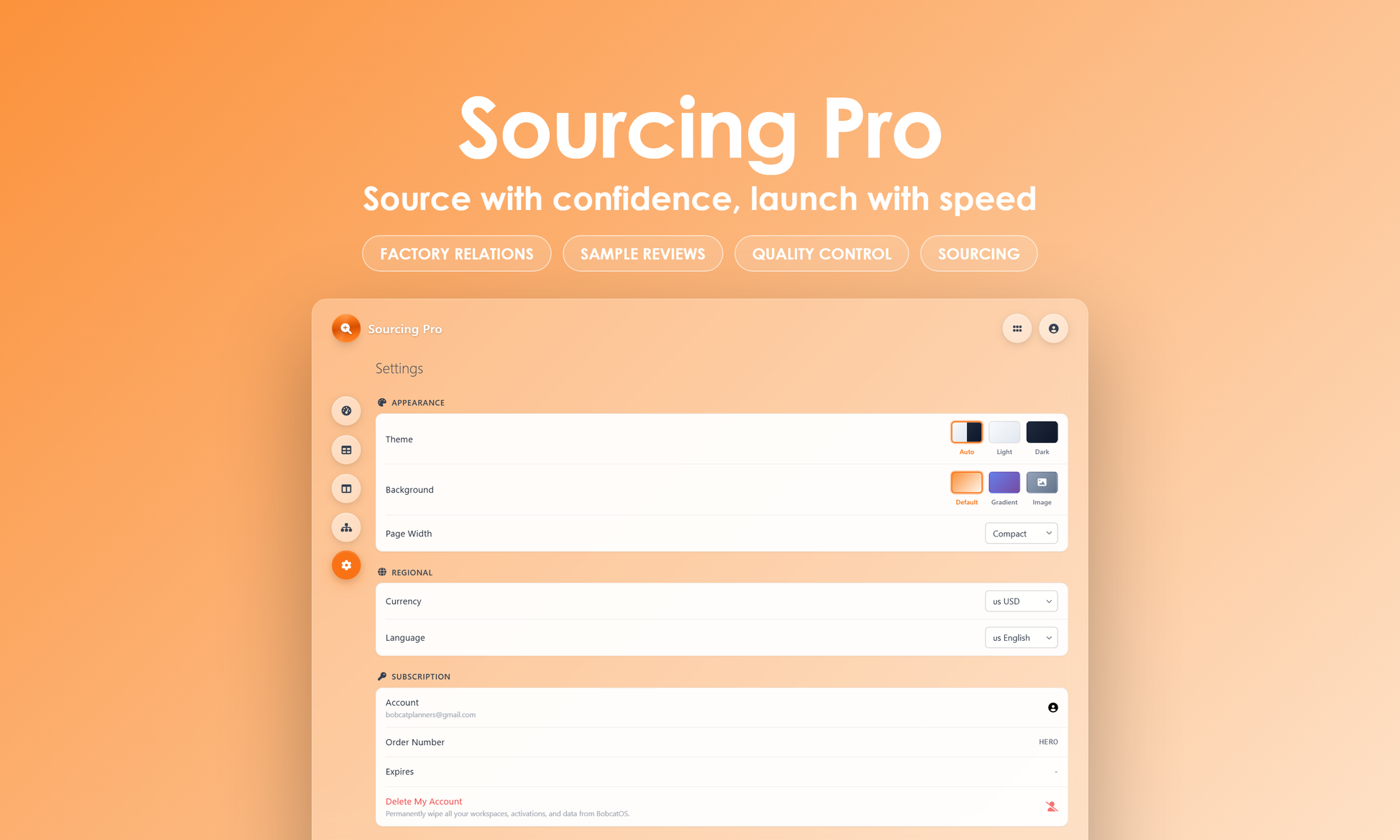 Sourcing Pro - Settings