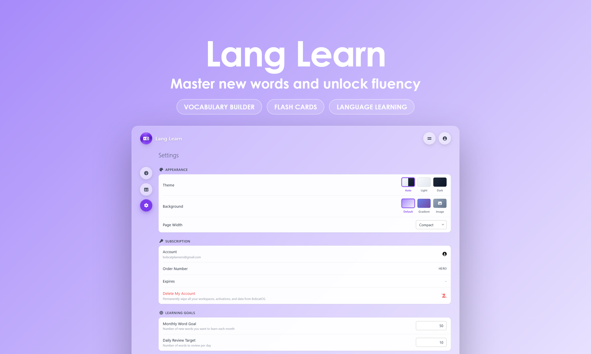 Lang Learn - Settings