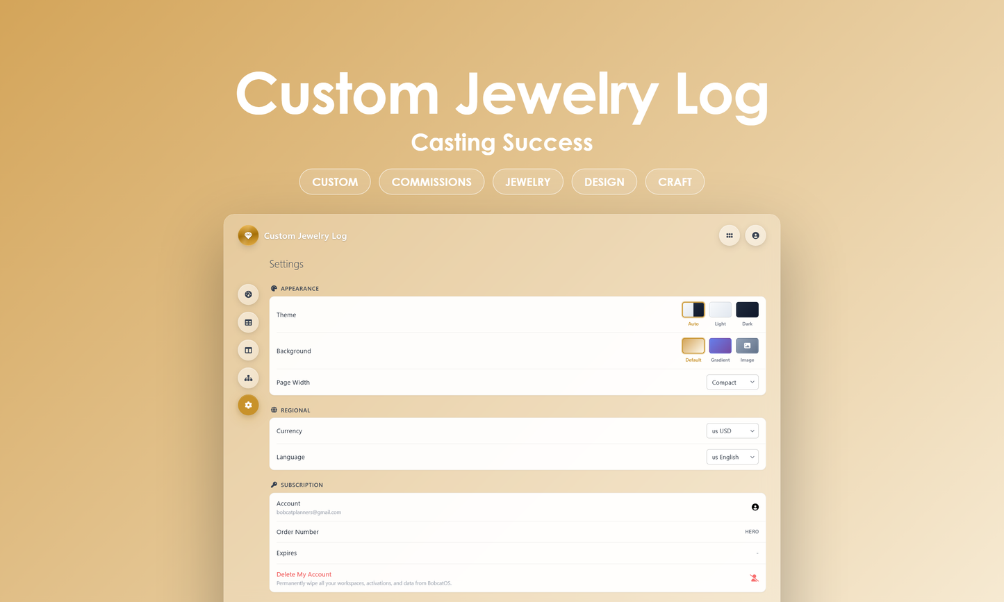 Custom Jewelry Log - Settings