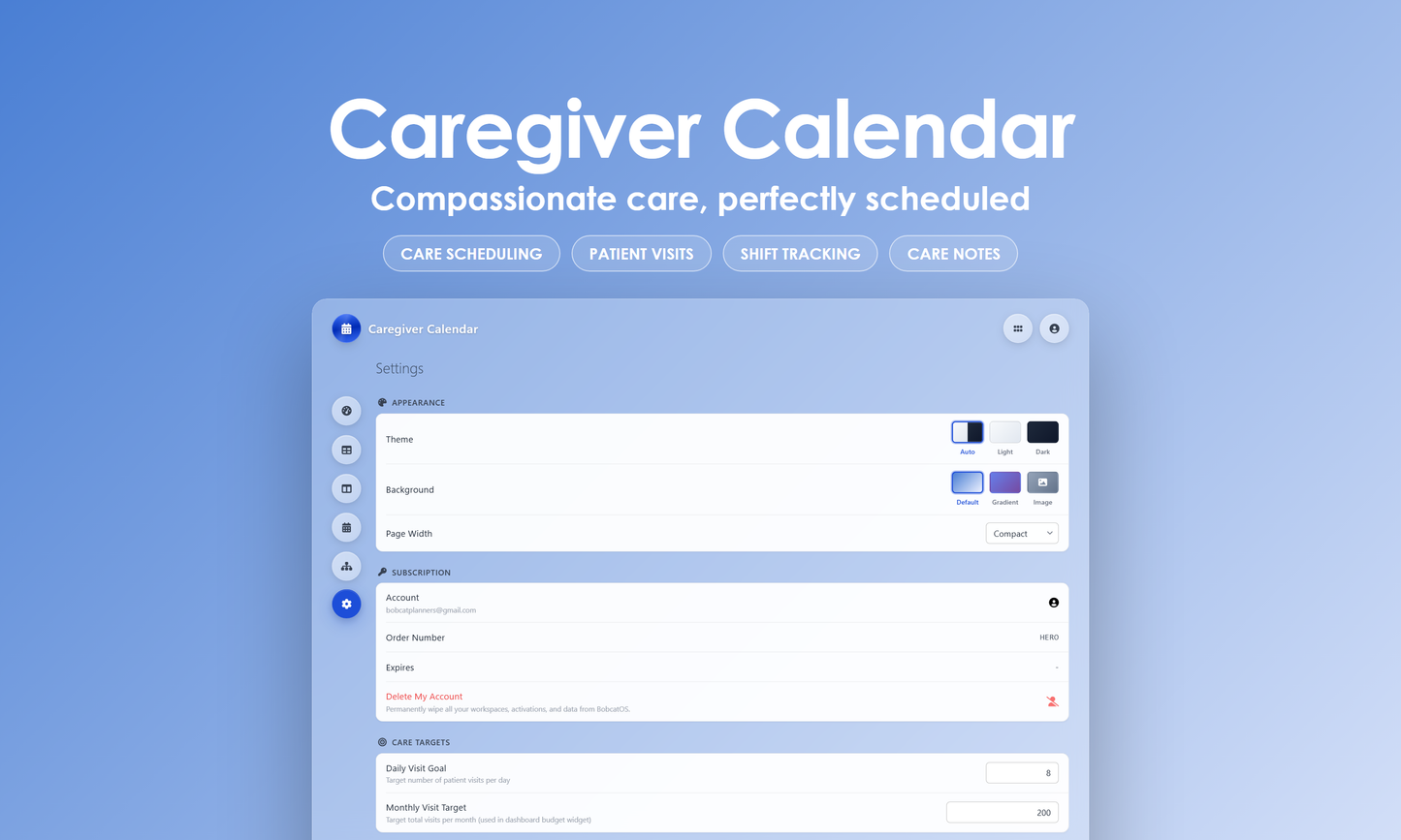 Caregiver Calendar - Settings