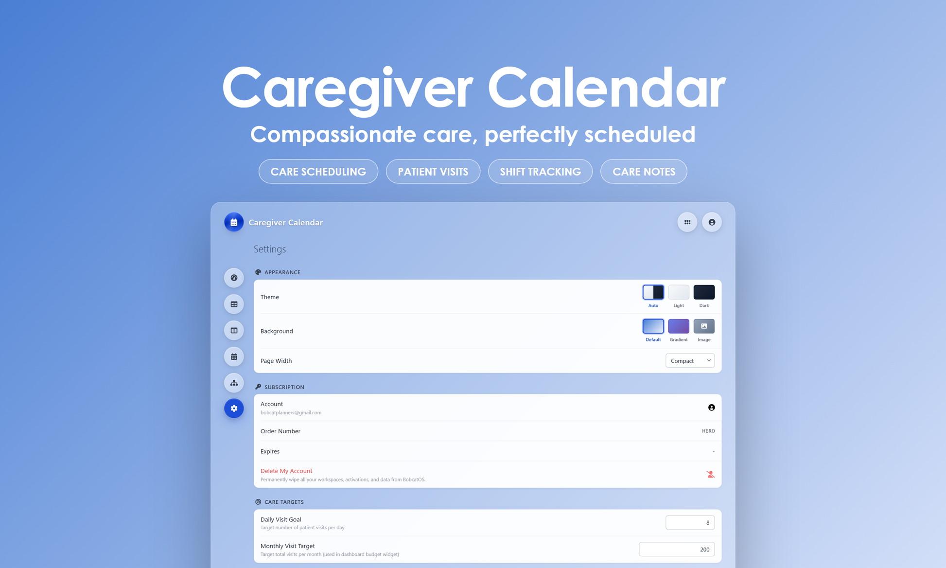 Caregiver Calendar - Settings