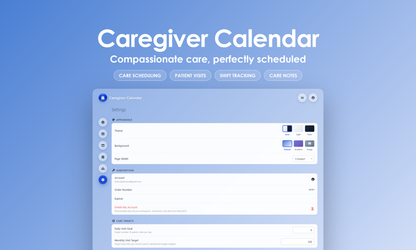 Caregiver Calendar - Settings