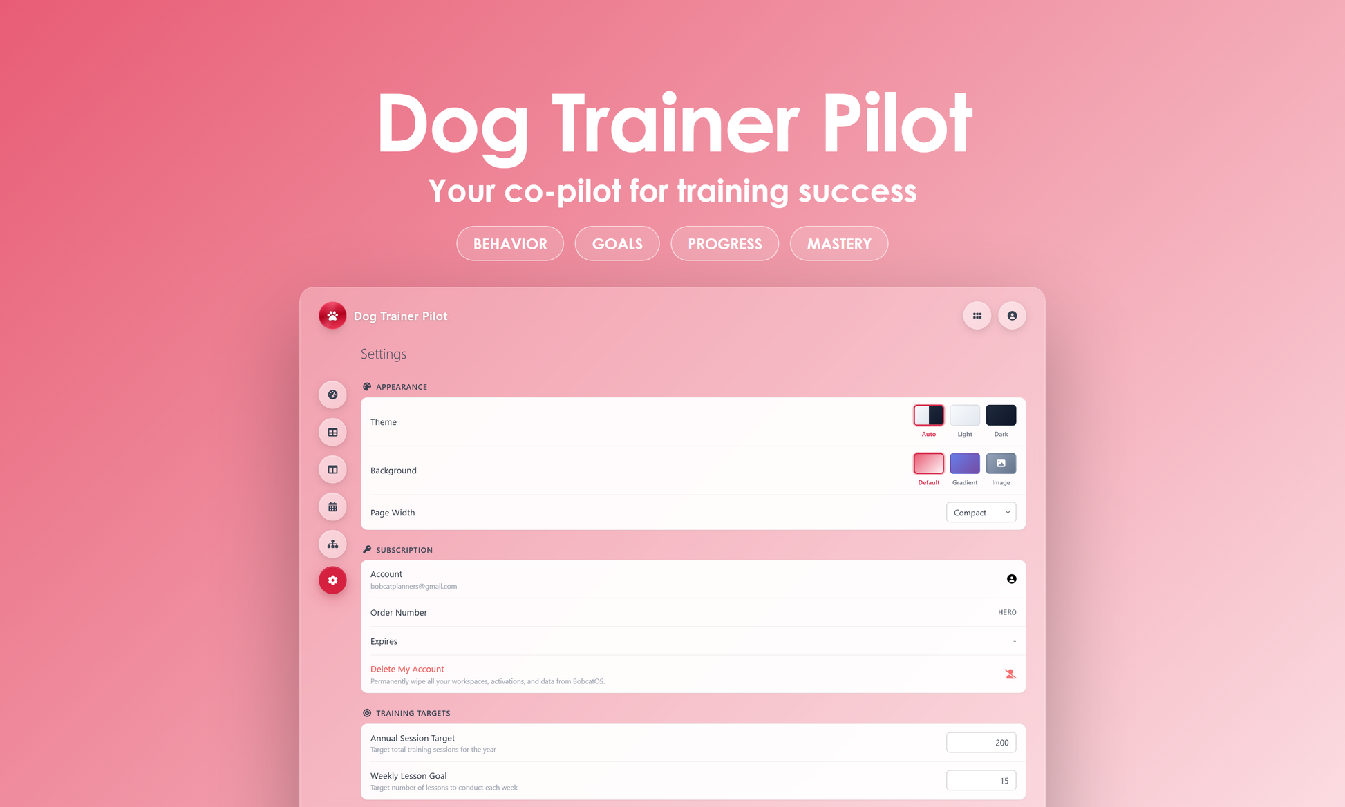 Dog Trainer Pilot - Settings