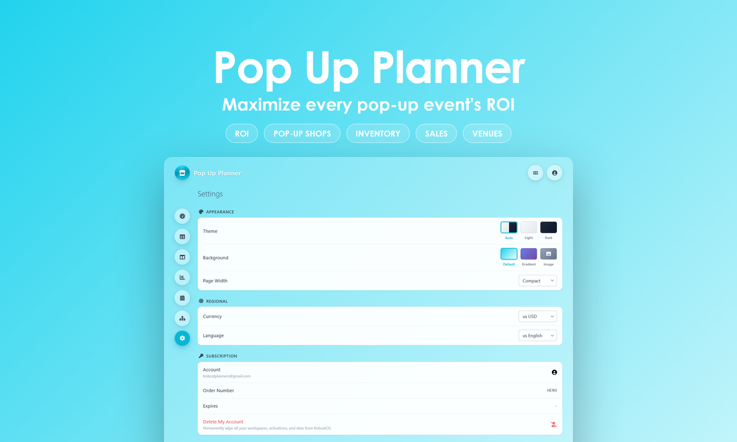 Pop Up Planner - Settings