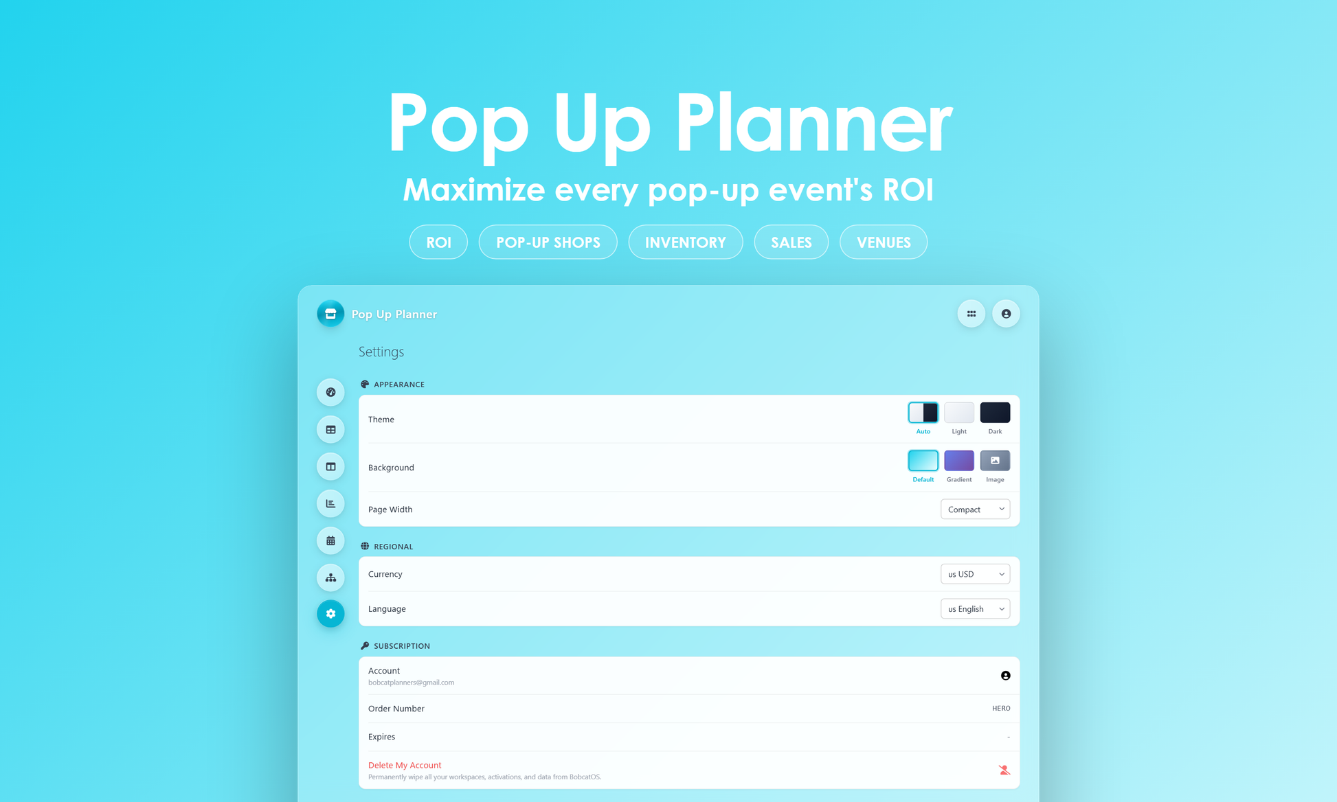 Pop Up Planner - Settings