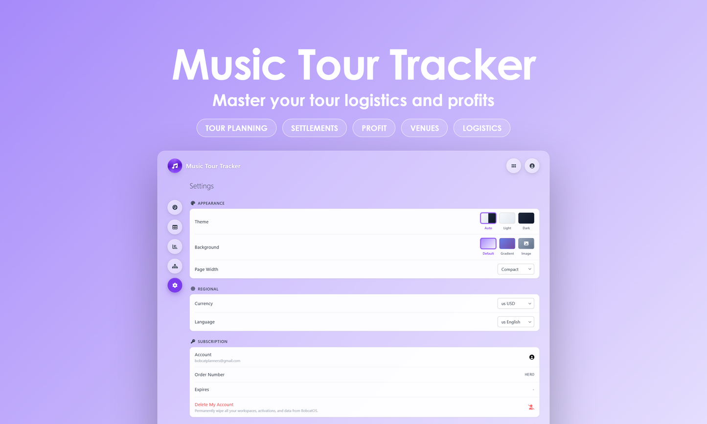 Music Tour Tracker - Settings