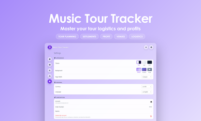 Music Tour Tracker - Settings