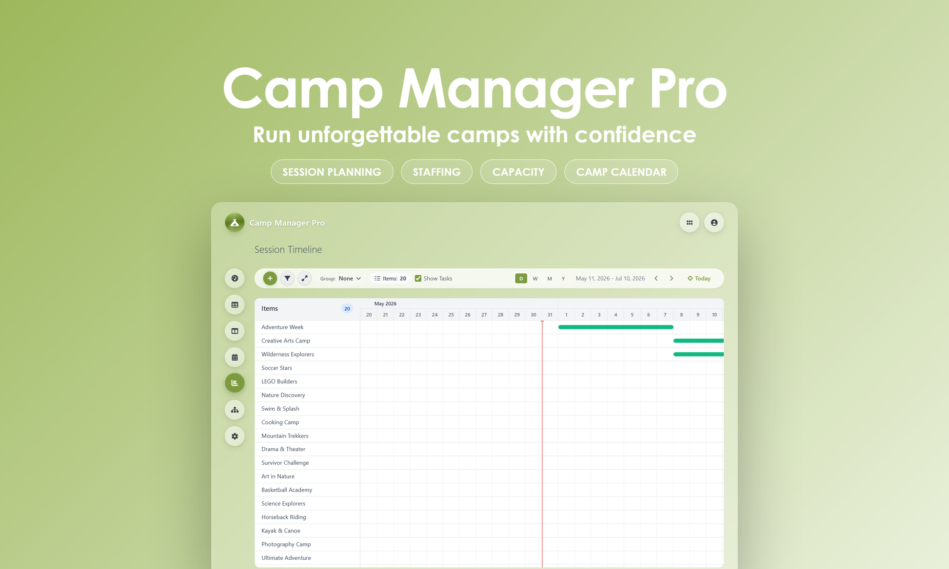 Camp Manager Pro - Timeline