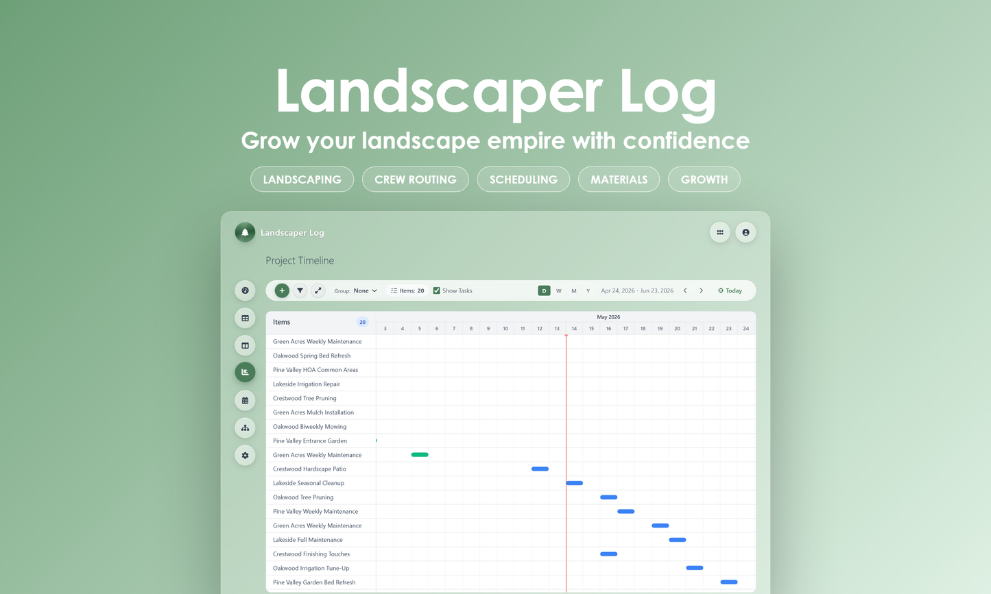 Landscaper Log - Timeline