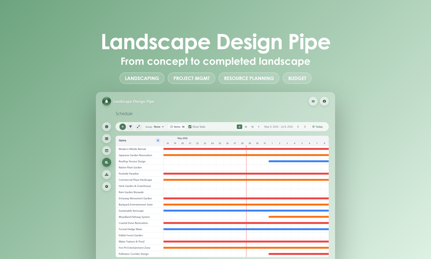 Landscape Design Pipe - Timeline